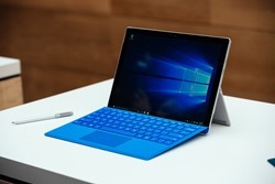 New York City - October 6, 2015 The Microsoft Surface Pro 4 is displayed at the Microsoft Windows 10 Devices Media event in New York City. Credit: Andrew White for WIRED