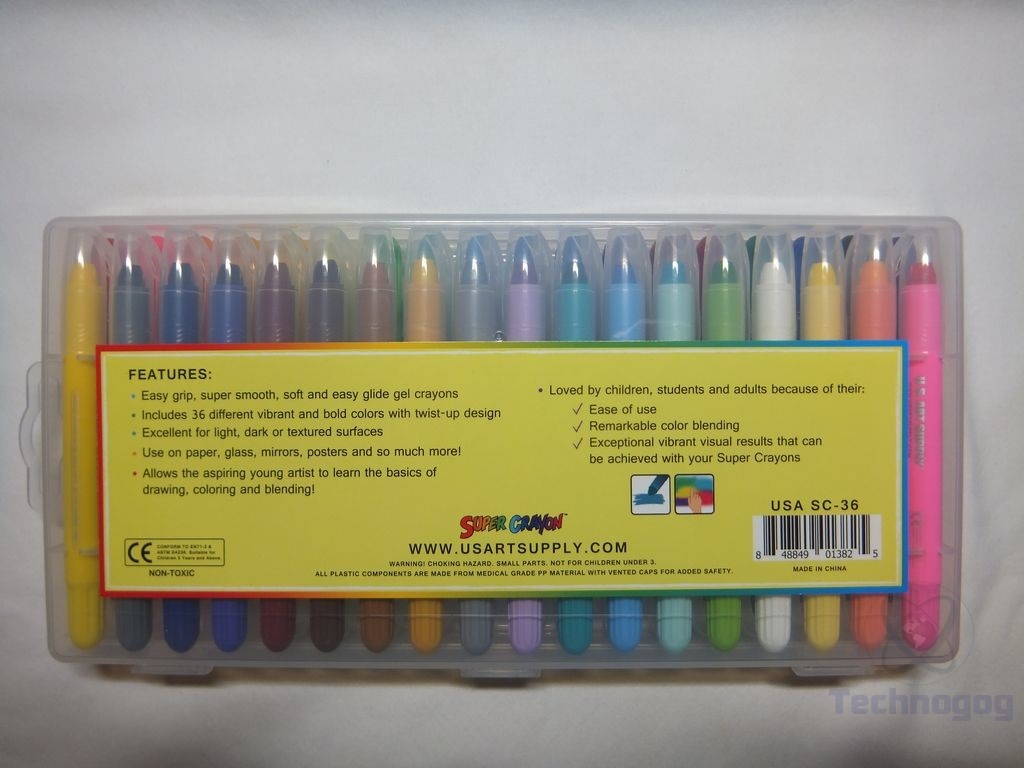 U.S. Art Supply Super Crayons Set of 36 Colors - Smooth Easy Glide Gel